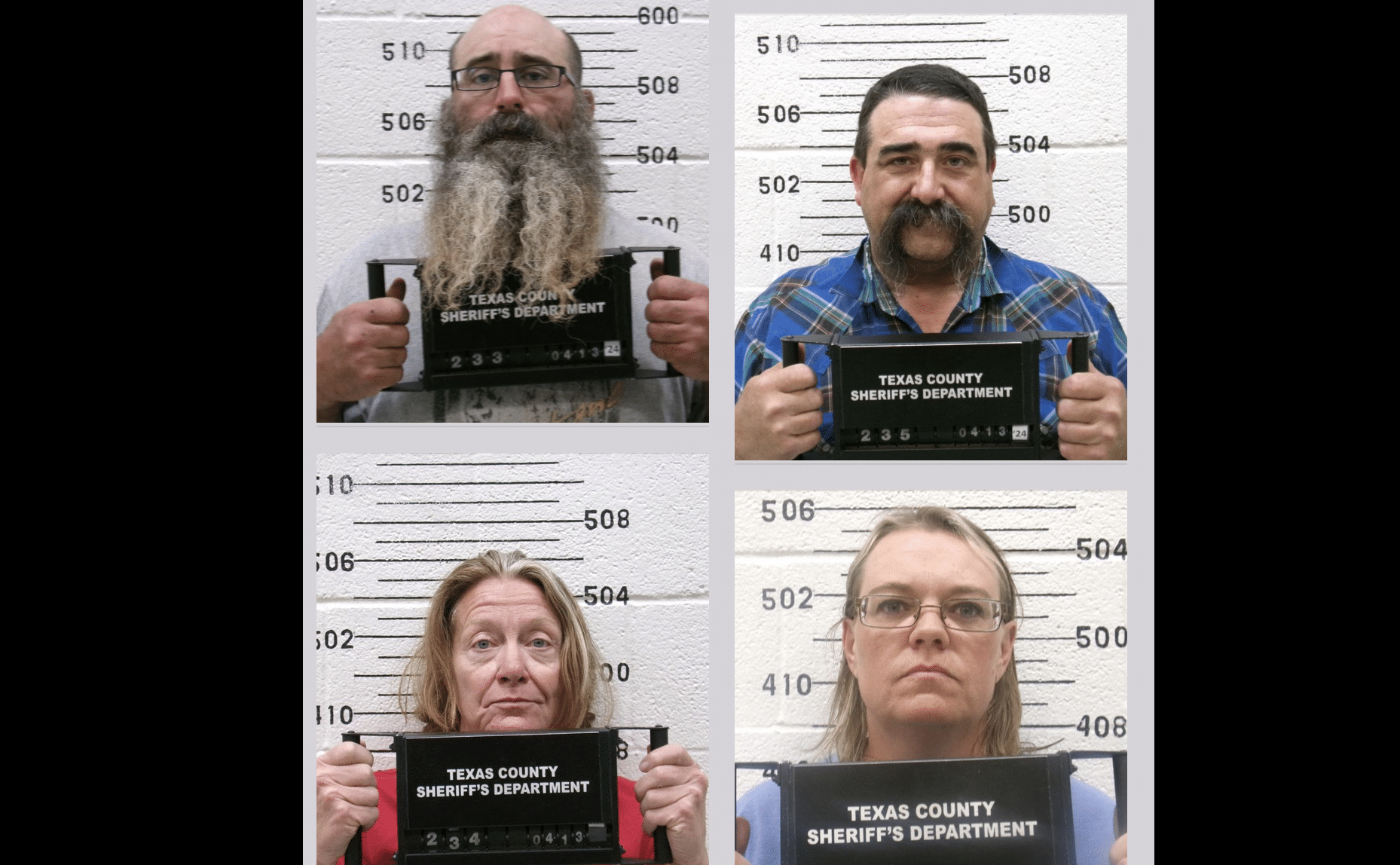Tad Bert Cullum, 43, Tifany Machel Adams, 54, Cole Earl Twombly, 50, and Cora Twombly, 44 Via Oklahoma State Bureau of Investigation - Authorized Page