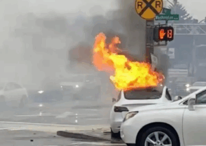 Tesla Model 3 Bursts Into Flames: Suit