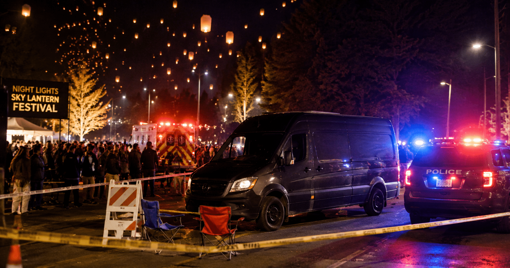 Van in Parking Lot Crime Scene Via AI Image